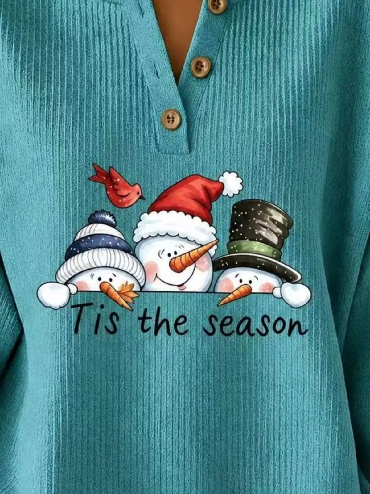 Christmas snowman graphic ribbed henley sweatshirt, view 2