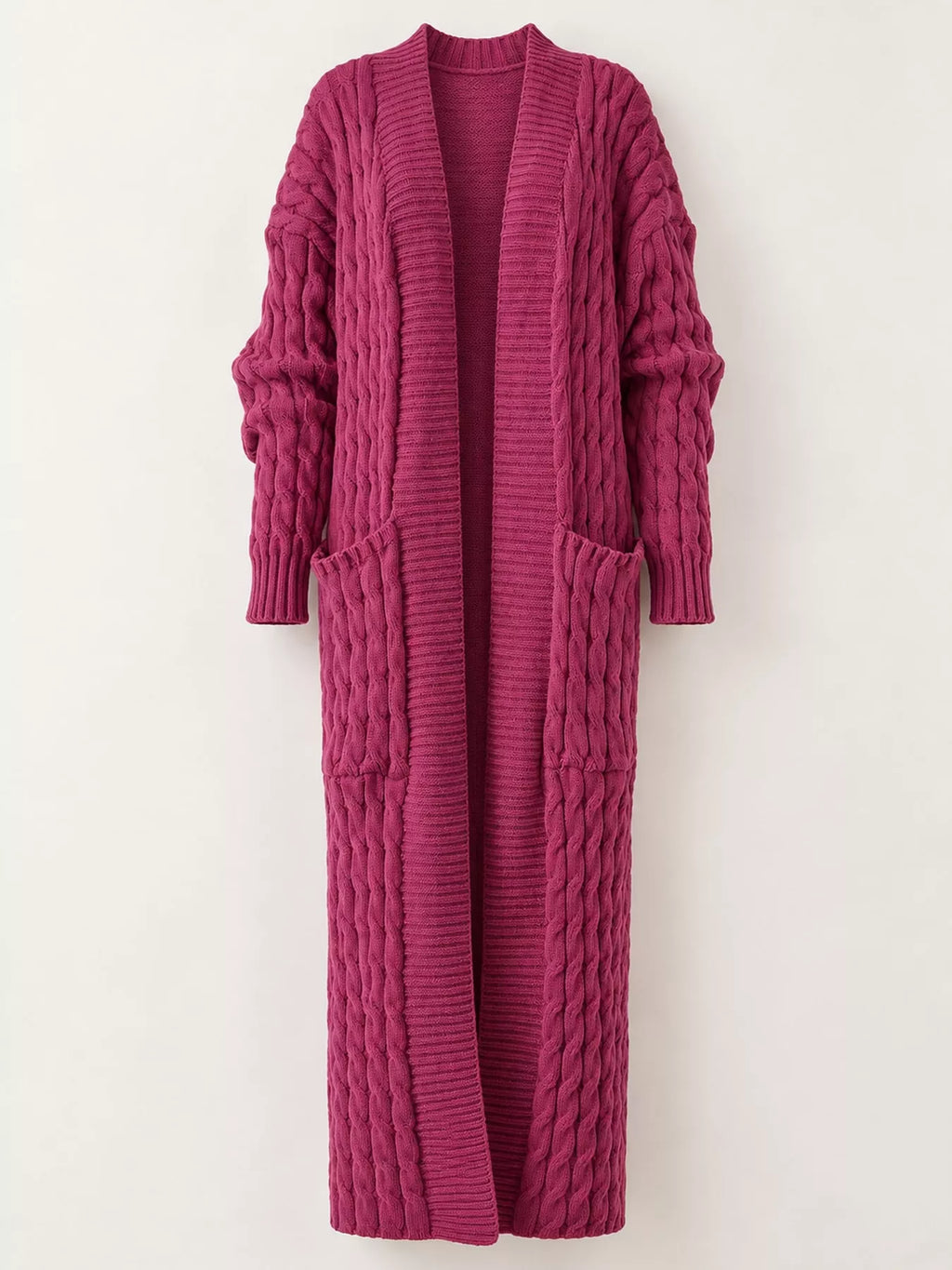 Cable knit longline open-front cardigan, view 49