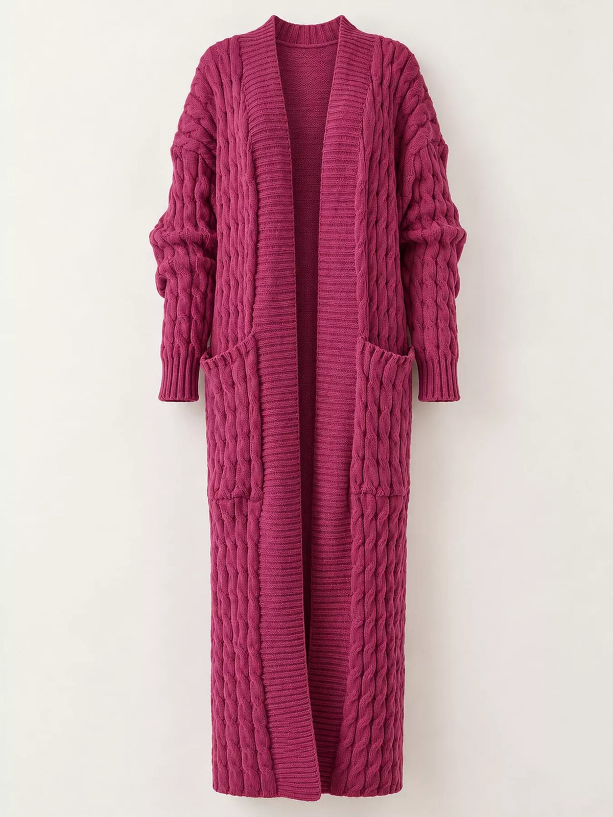 Cable knit longline open-front cardigan, view 49