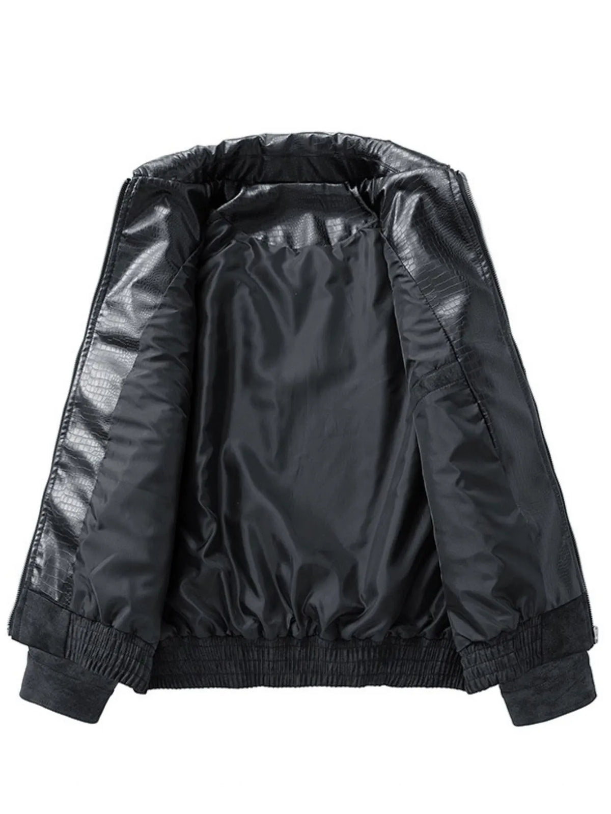 Men's plus size faux leather full-zip bomber jacket, view 3