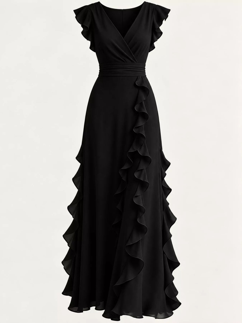 Ruffled surplice sleeveless maxi dress by Trendsi with flowing fabric and elegant design, perfect for summer or special occasions.