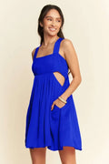 Davi & Dani washed satin cutout bandeau mini dress featuring a stylish design and sleek satin fabric for a modern look.