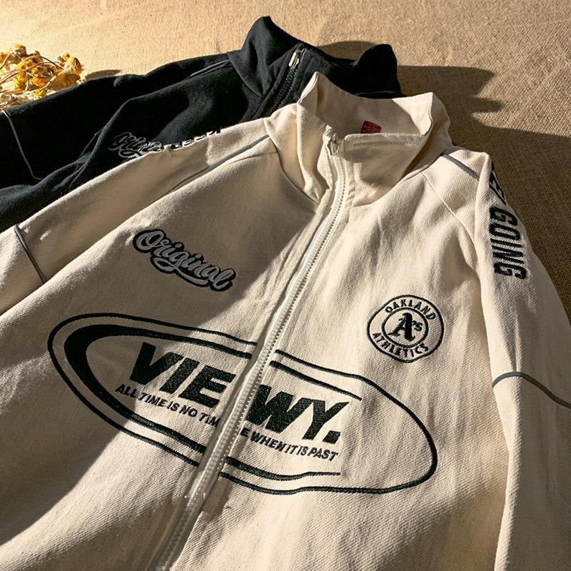Japanese Baseball Jacket Women Autumn Letter Print Korean Fashion Bomber Windbreaker Jackets Vintage Oversize Coat