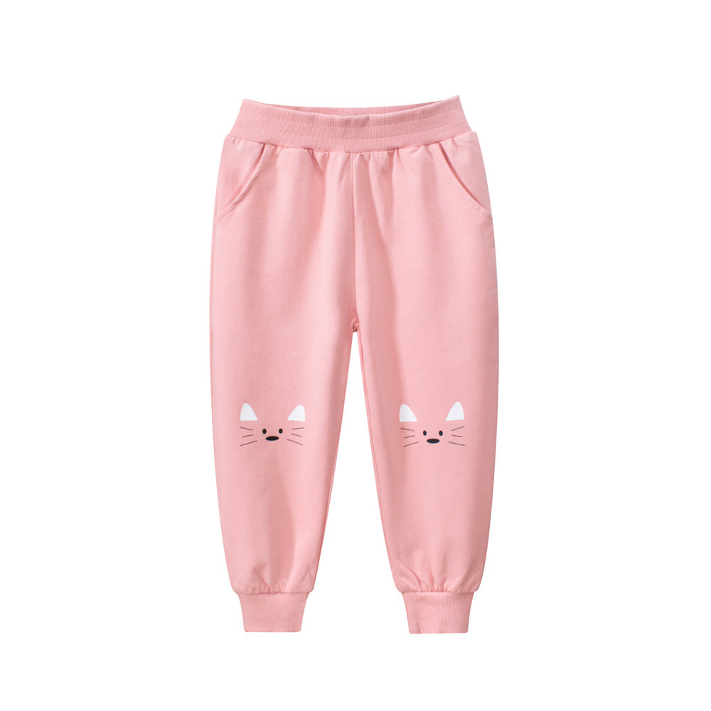 Girls' Pink Cartoon Cotton Jogger Pants