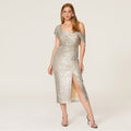 Women's White One-Shoulder Sequined Party Dress