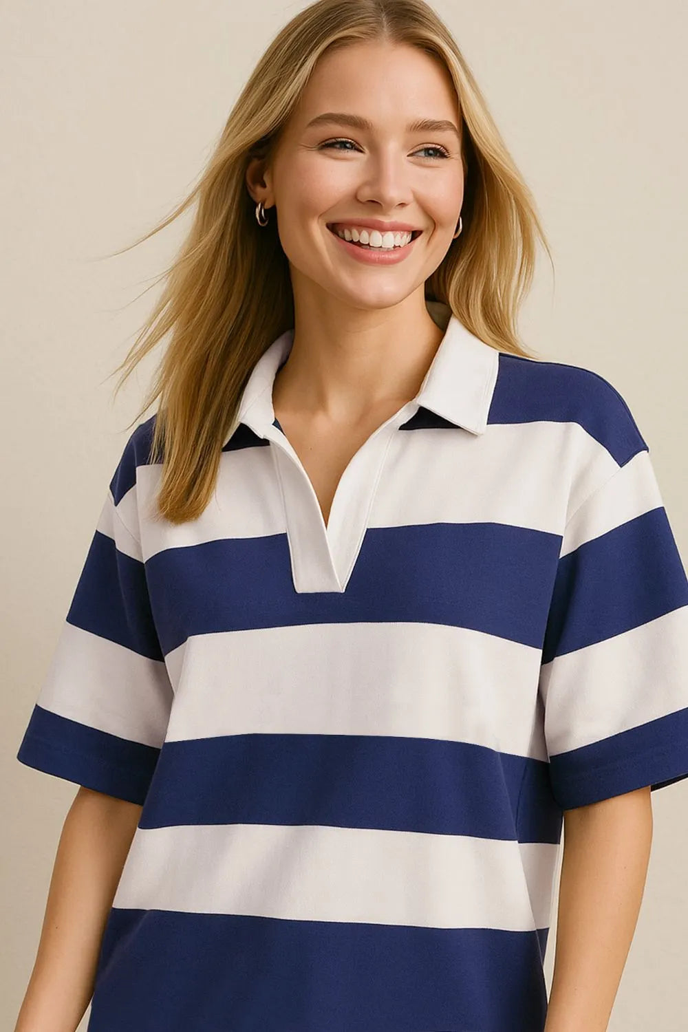 Oh Pima cotton color block Johnny collar half sleeve top by Trendsi, showing a casual shirt with contrasting wash colors and classic collar.