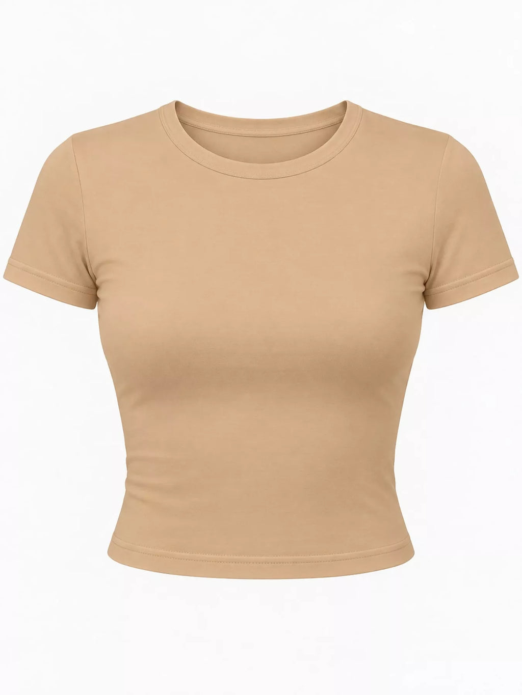 Slim fit basic crew neck short sleeve crop T-shirt by Trendsi, shown in white with a fitted style and classic crew neckline.