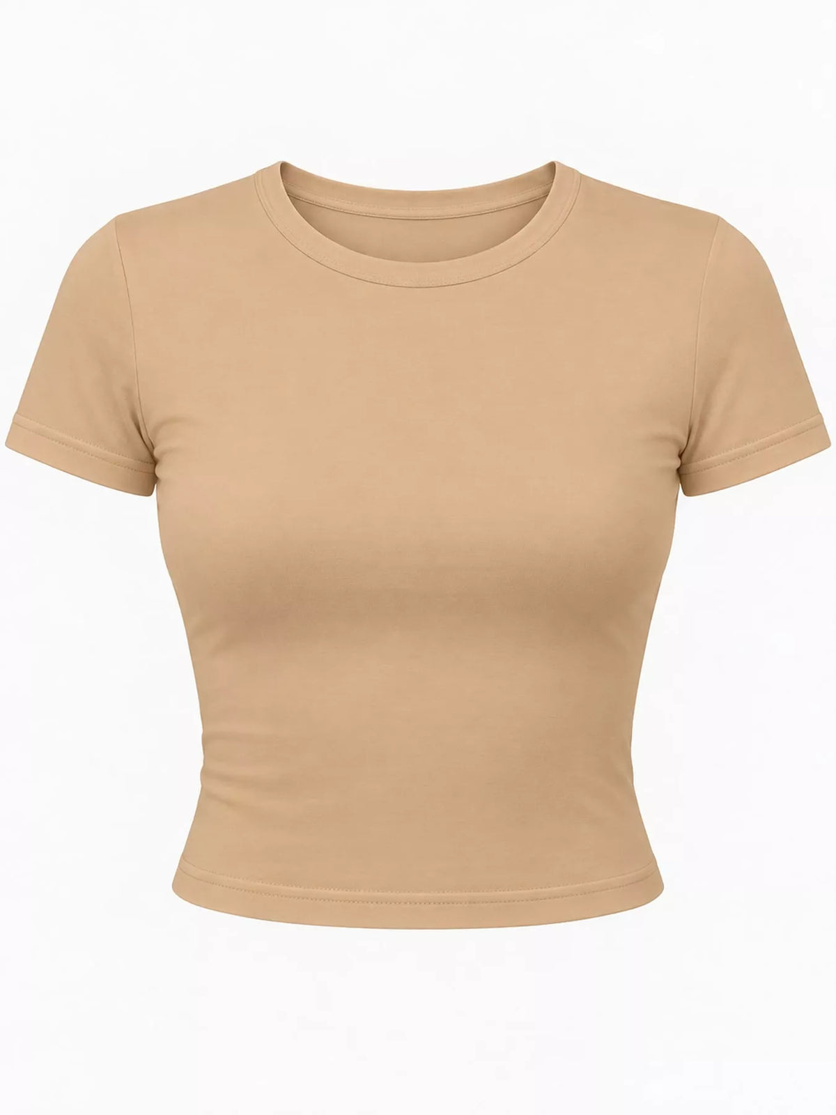 Slim fit basic crew neck short sleeve crop T-shirt by Trendsi, shown in white with a fitted style and classic crew neckline.
