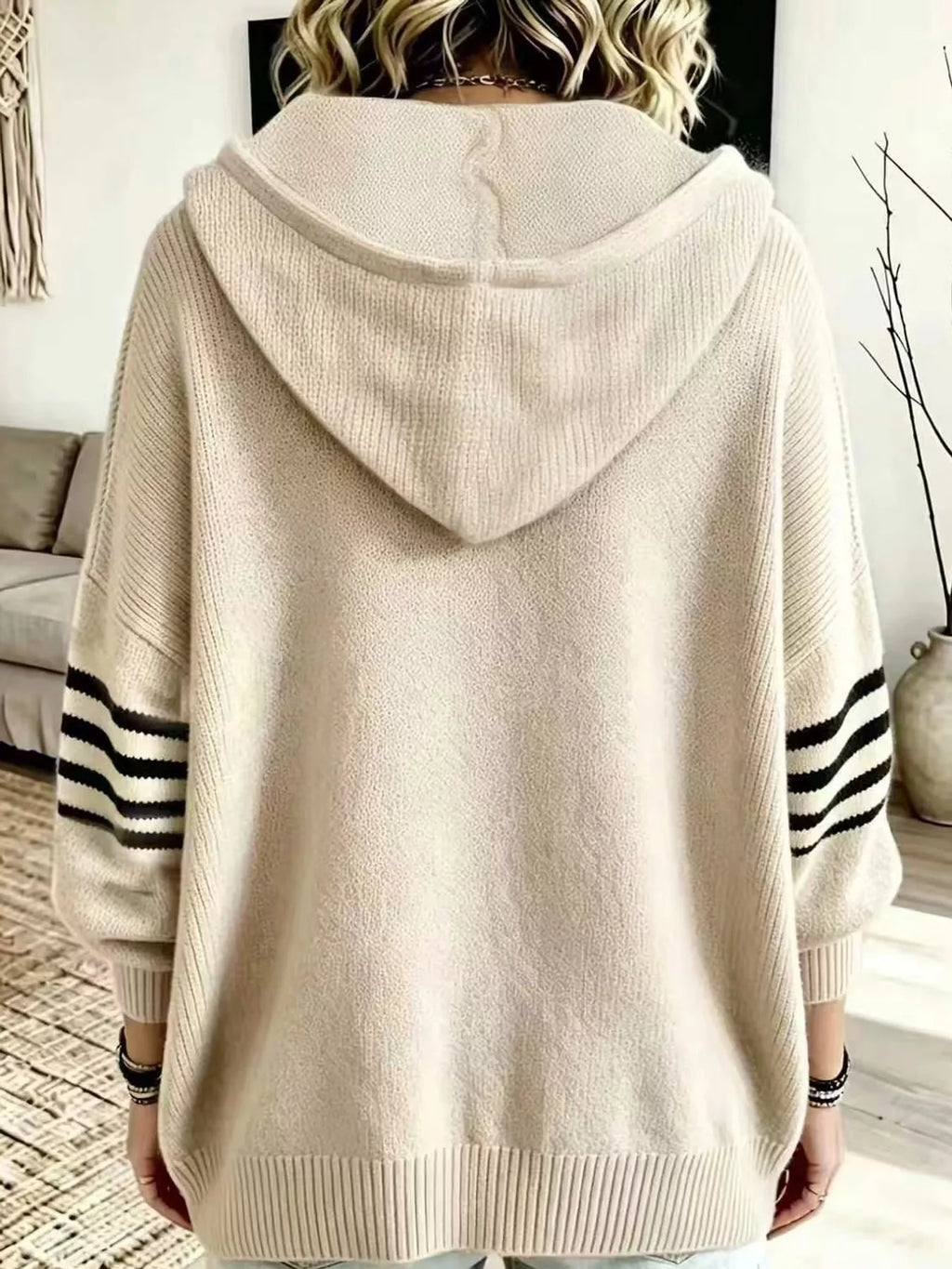 Plus size hooded zip-up knit cardigan, view 6