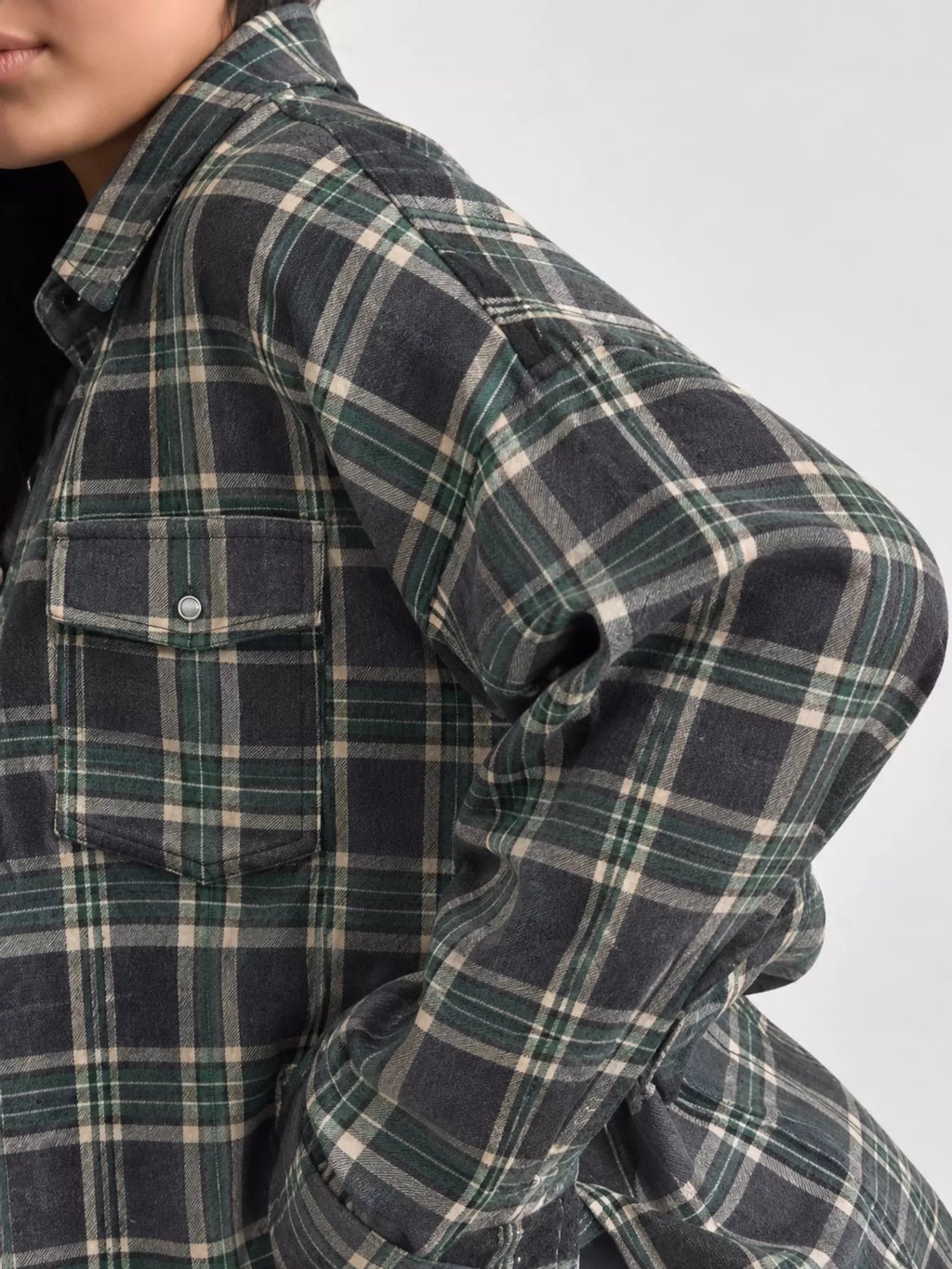 Trendsi plaid button-up shirt featuring a classic checkered pattern, long sleeves, and a collared design.