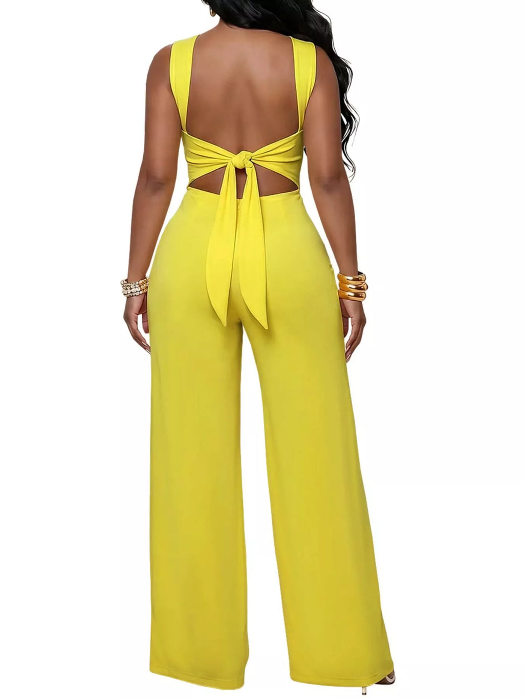 Backless twist top and wide-leg pants set by Trendsi, featuring a stylish backless design and comfortable flowy wide-leg pants.
