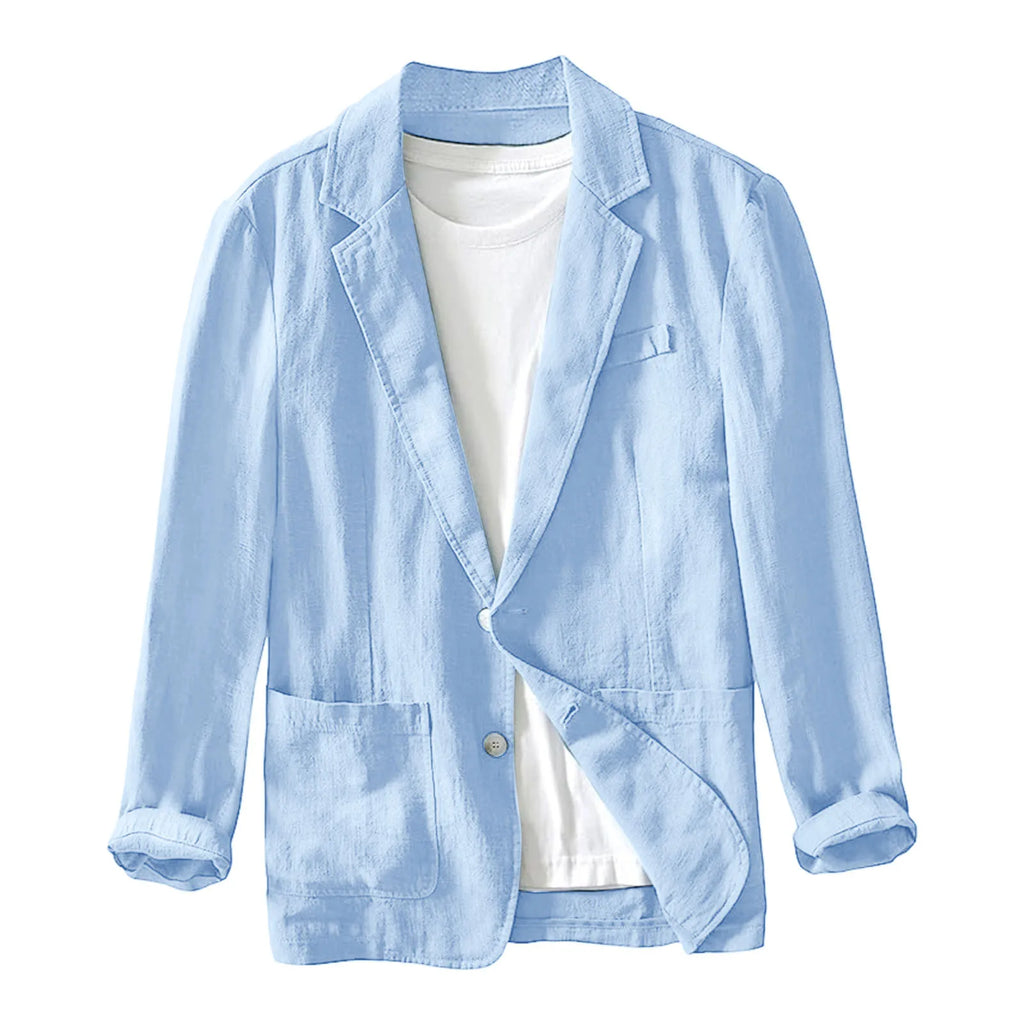 Leisure Thin Mens Fashion Suits Solid Color Lapels Buttons Suits Jackets And Tops British Style Linen Blended Coat Party Wear