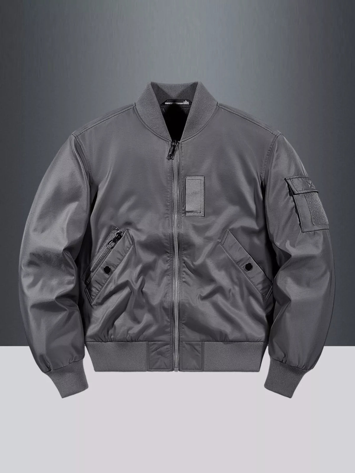Men's plus size classic zip-up nylon bomber jacket, view 4