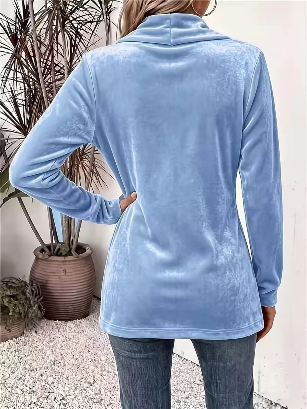 Velvet open-front cardigan with decorative buttons, plus size, view 2