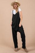 Full size V-neck wide strap overalls with pockets from Trendsi, featuring a relaxed fit and adjustable straps.
