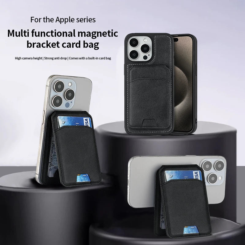 Magnetic Leather Phone Card Wallet