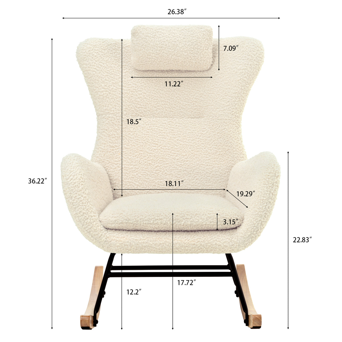 Beige Upholstered Rocking Chair with Adjustable Headrest & Side Pocket