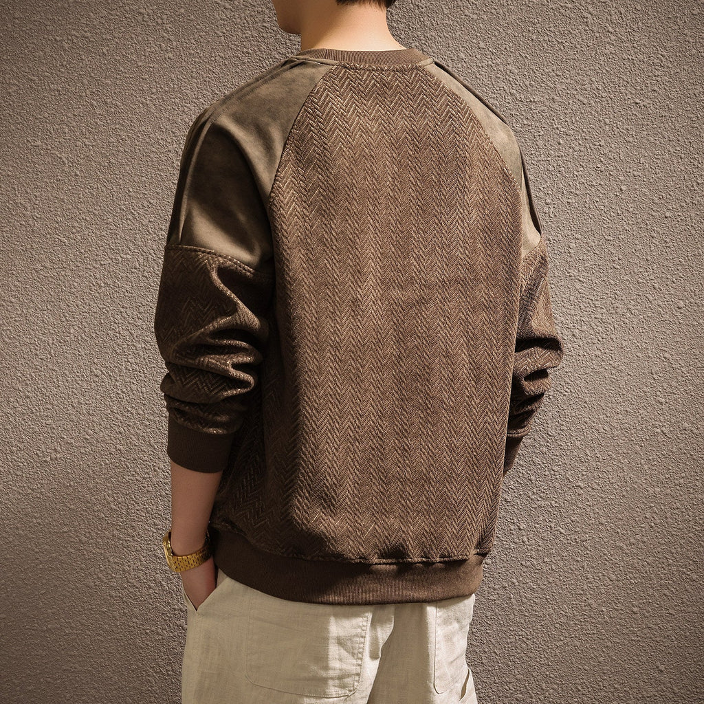 Premium Retro Heavyweight Casual Men's Long Sleeve Color-Block Textured Sweatshirt eprolo