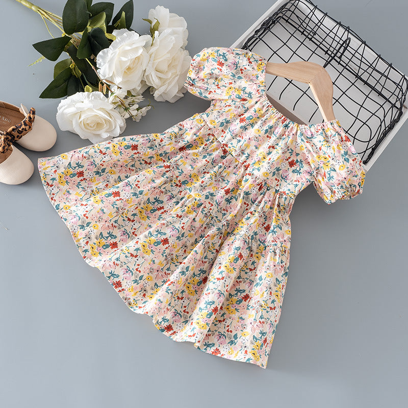 Girls' Dress Fashion Summer Cotton Floral Print Princess Dress for Kids