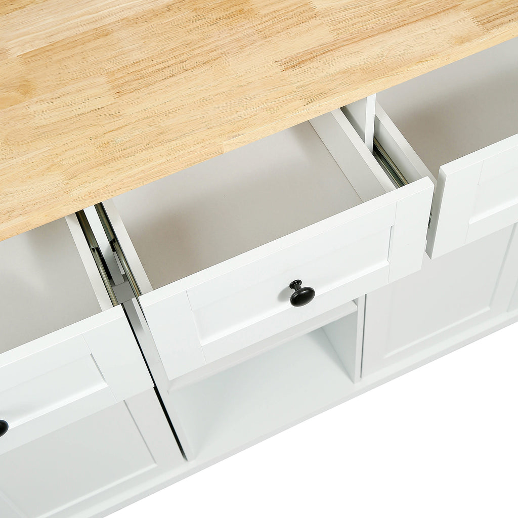 White Rolling Kitchen Island with Drop-Leaf Top & Storage
