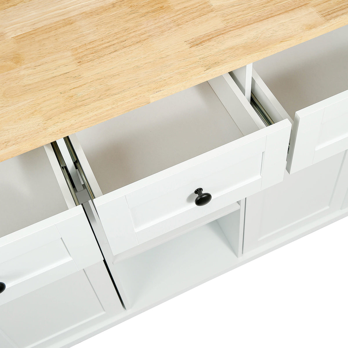 White Rolling Kitchen Island with Drop-Leaf Top & Storage
