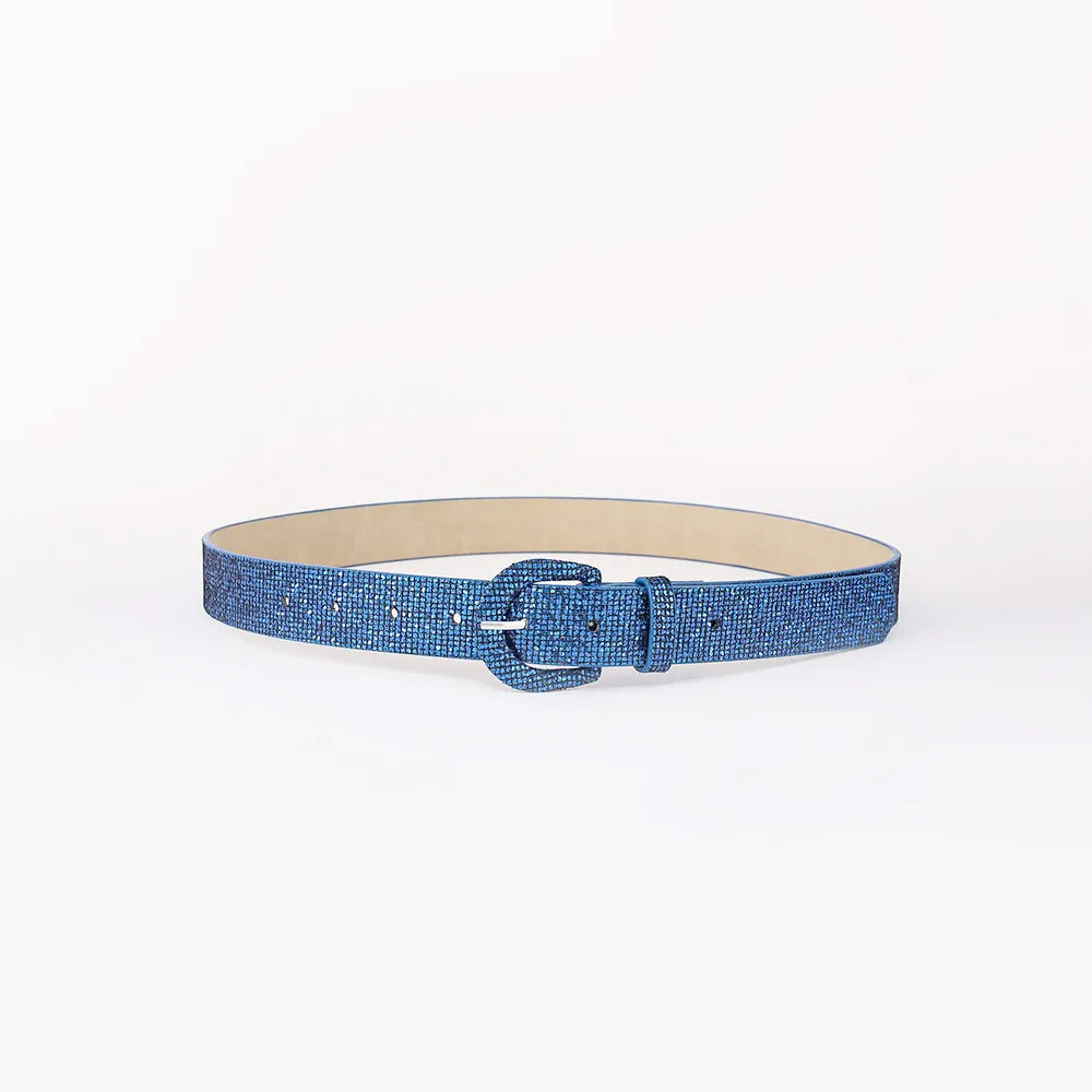 Shiny sequin PU leather belt from Trendsi featuring a sleek design and metallic buckle for stylish accessories.