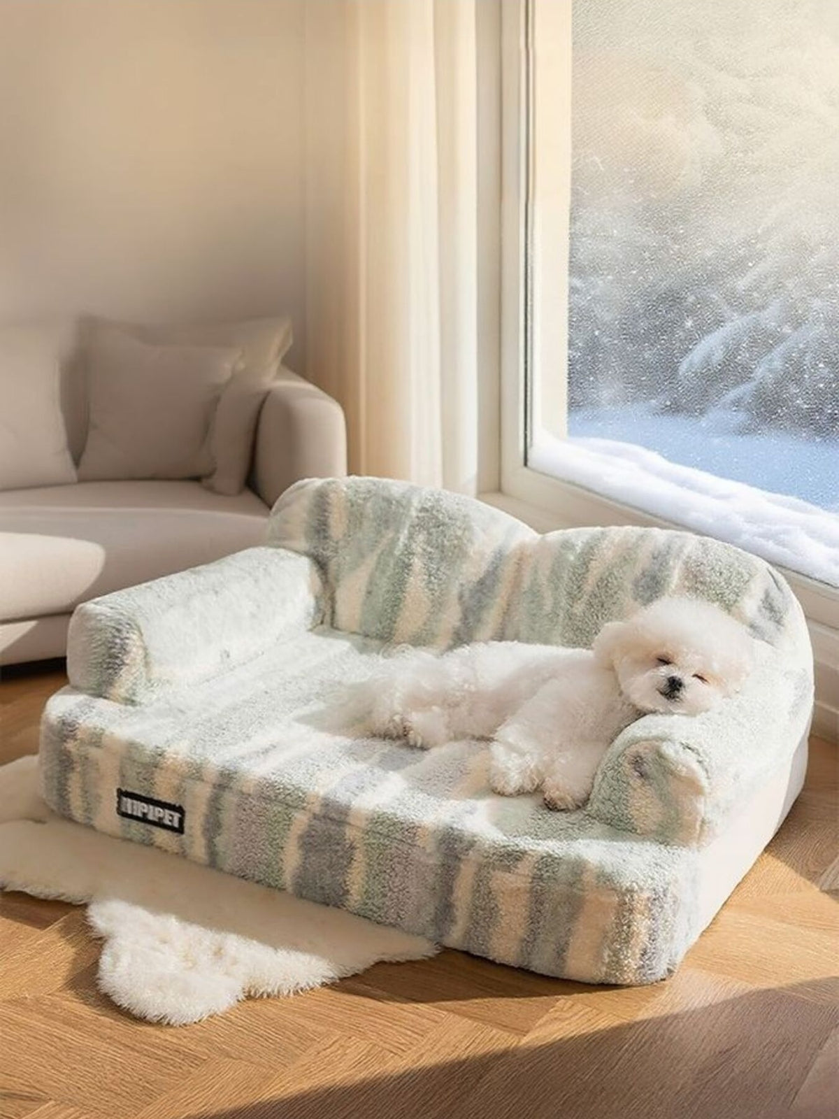 Soft plush pet bed by Trendsi with a cozy, cushioned surface and raised edges for comfortable pet lounging.