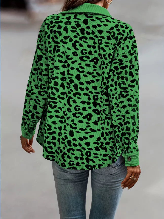 Plus size leopard print button-down jacket, view 9