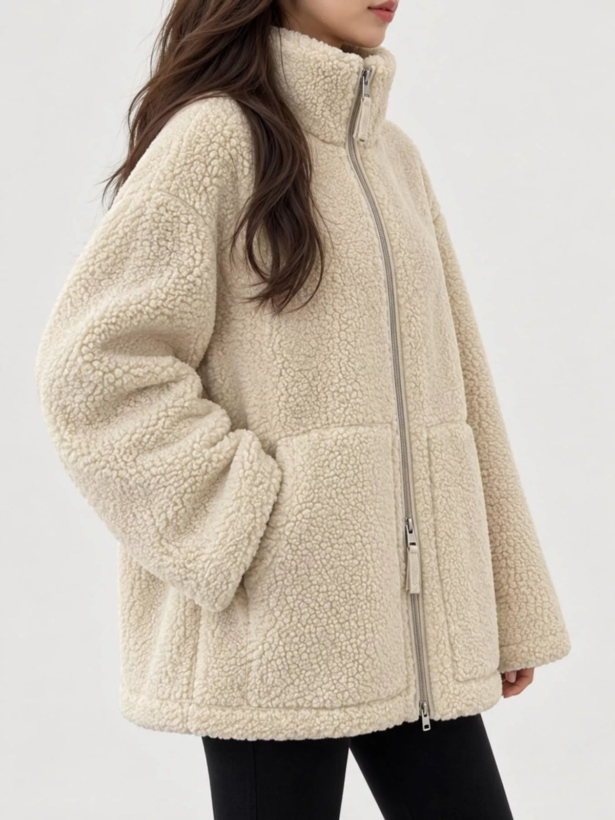 Sherpa zip-up jacket with pockets, view 4