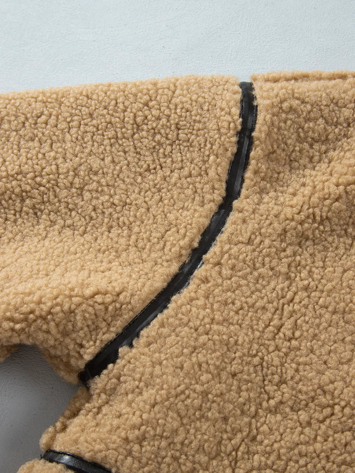 Camel fleece zip-up jacket with collar and dropped shoulders, view 6