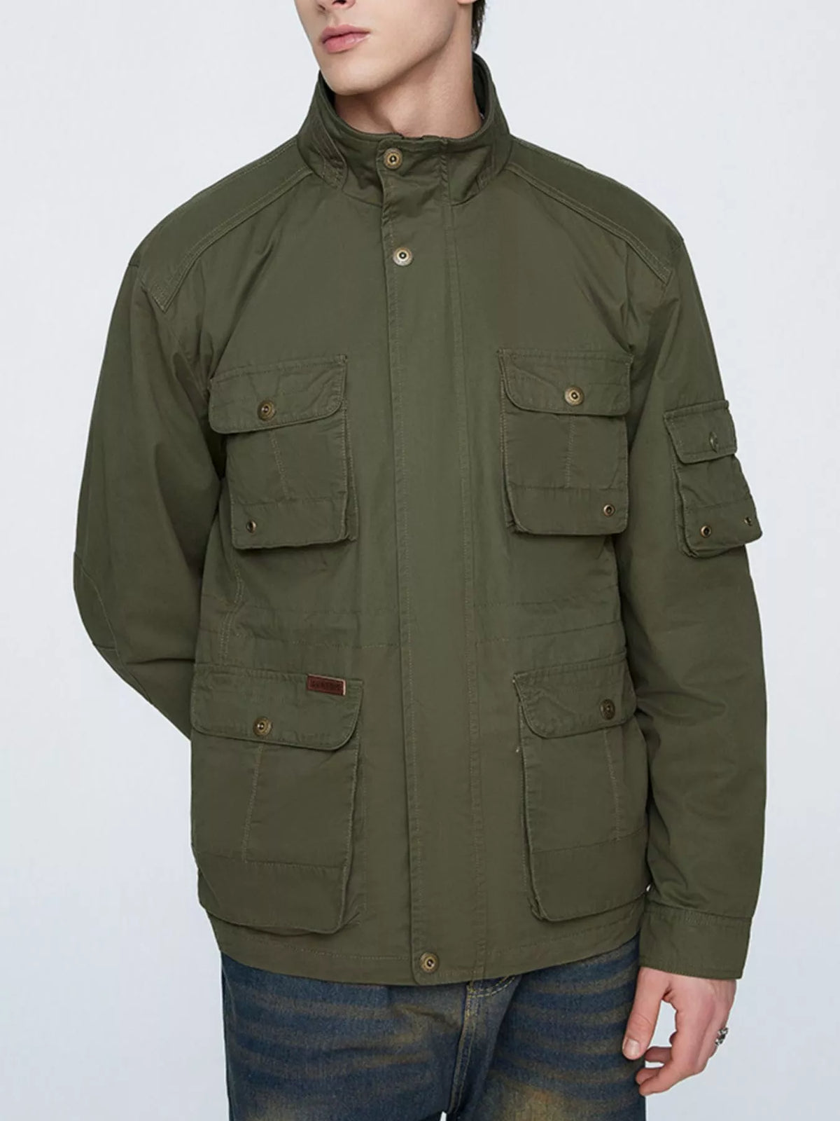 Men's plus size multi-pocket zip-up jacket, view 3