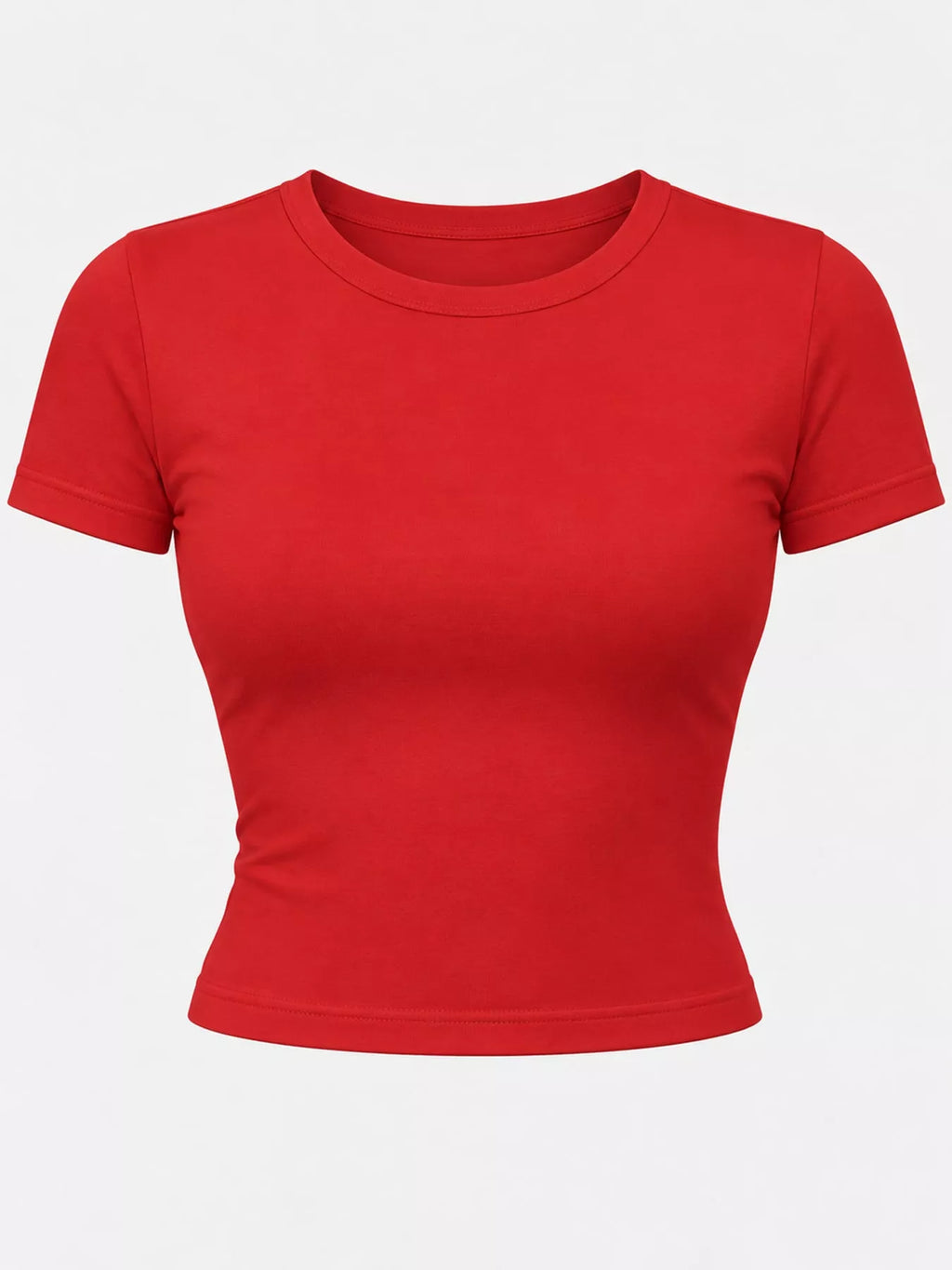 Slim fit basic crew neck short sleeve crop T-shirt by Trendsi, shown in white with a close-up of the fabric and fit.