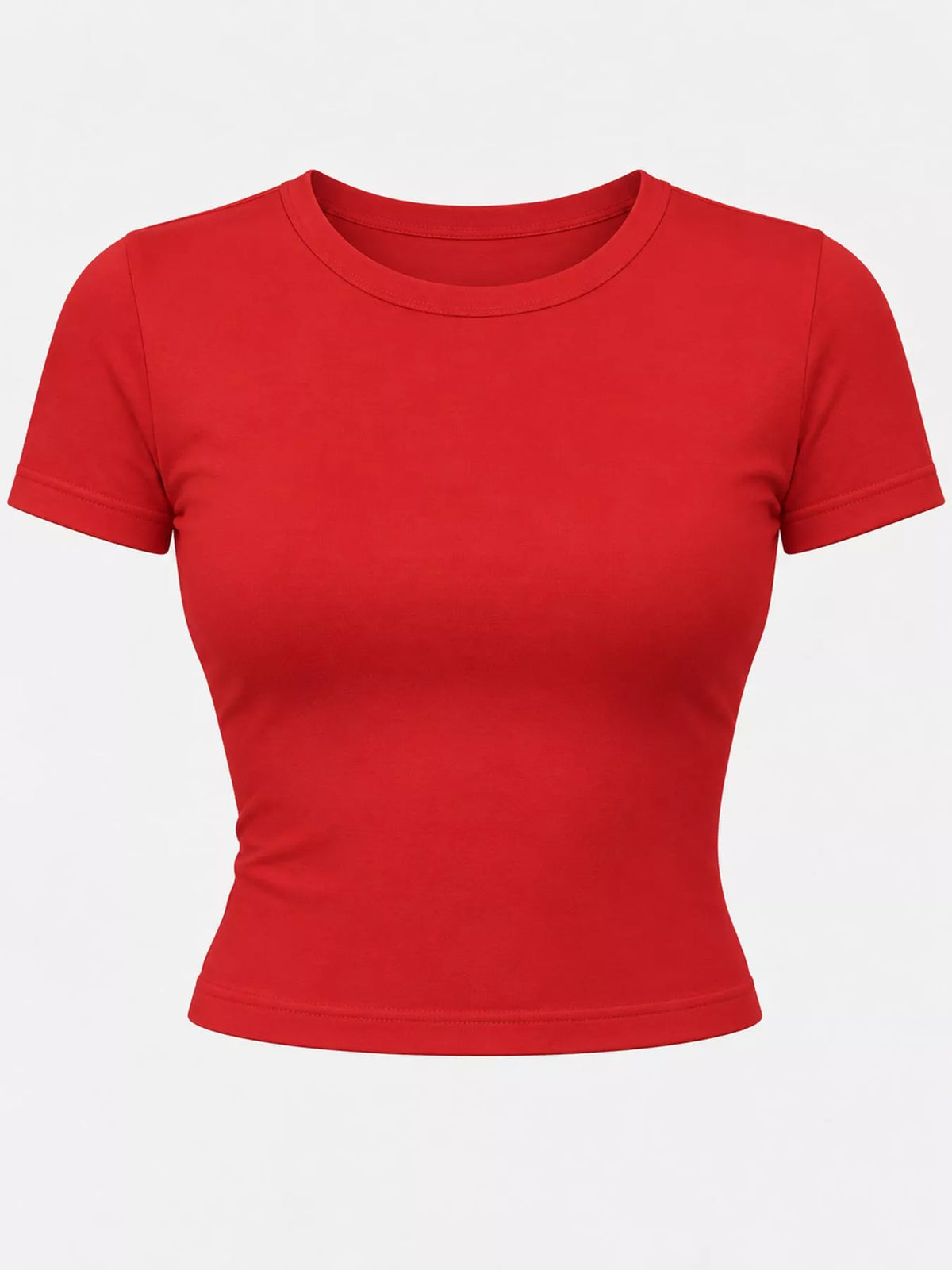 Slim fit basic crew neck short sleeve crop T-shirt by Trendsi, shown in white with a close-up of the fabric and fit.