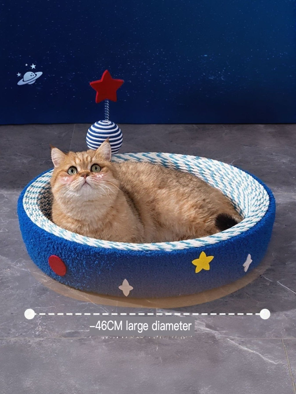 Round cat scratching post with cozy pet nest, durable sisal surface, and soft interior for cats to scratch and relax.