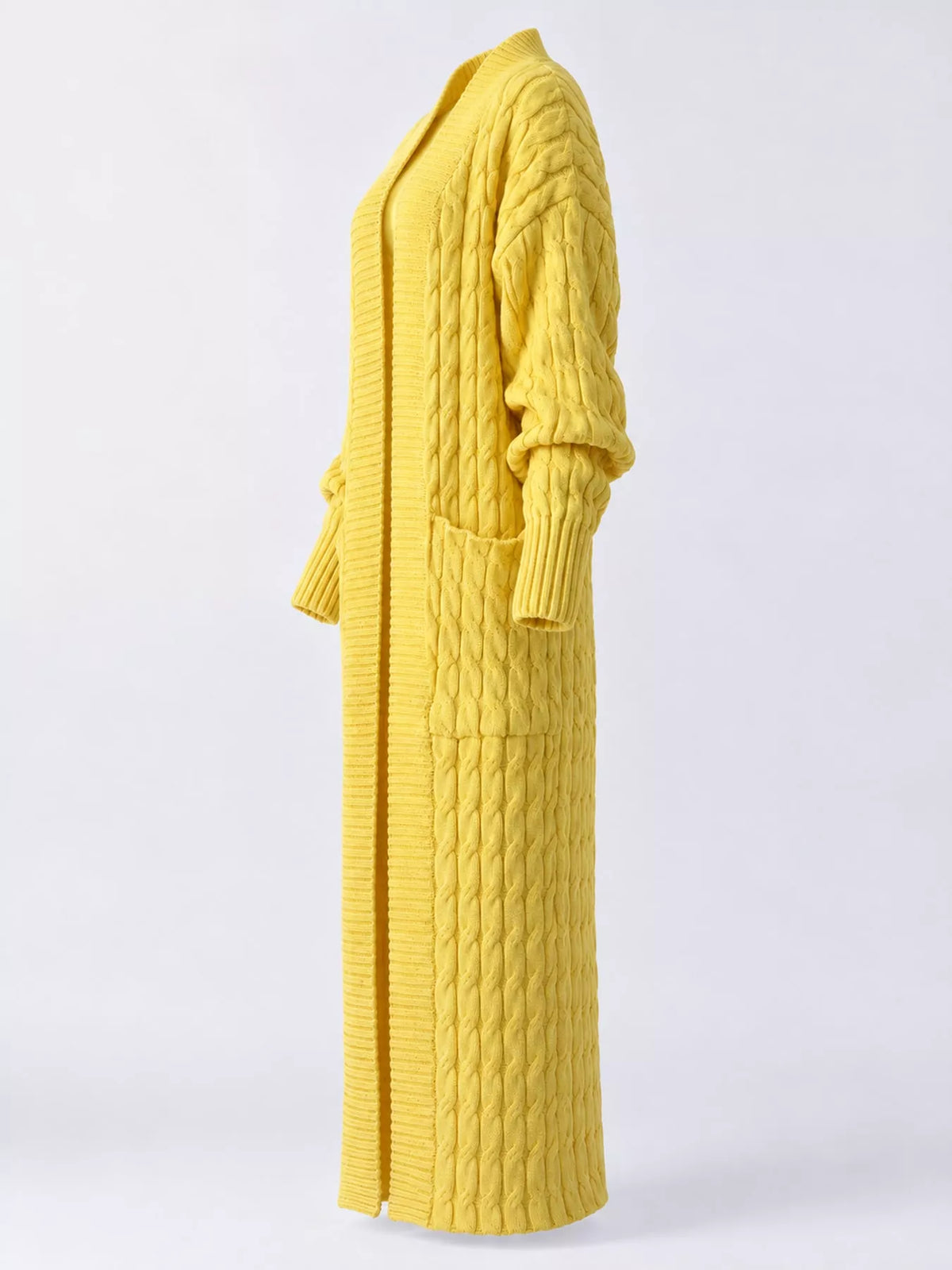 Cable knit longline open-front cardigan, view 20