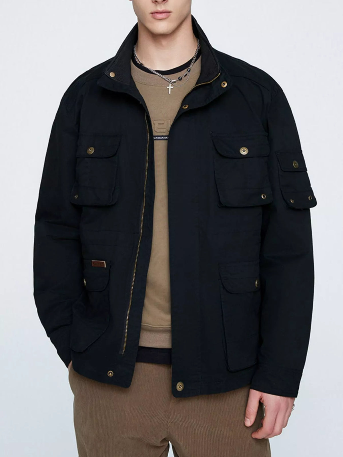 Men's plus size multi-pocket zip-up jacket, view 4