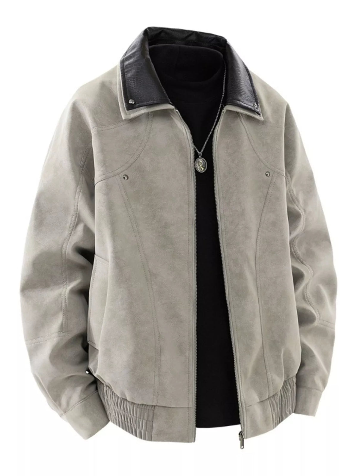 Men's plus size vintage style zip-up bomber jacket, view 4