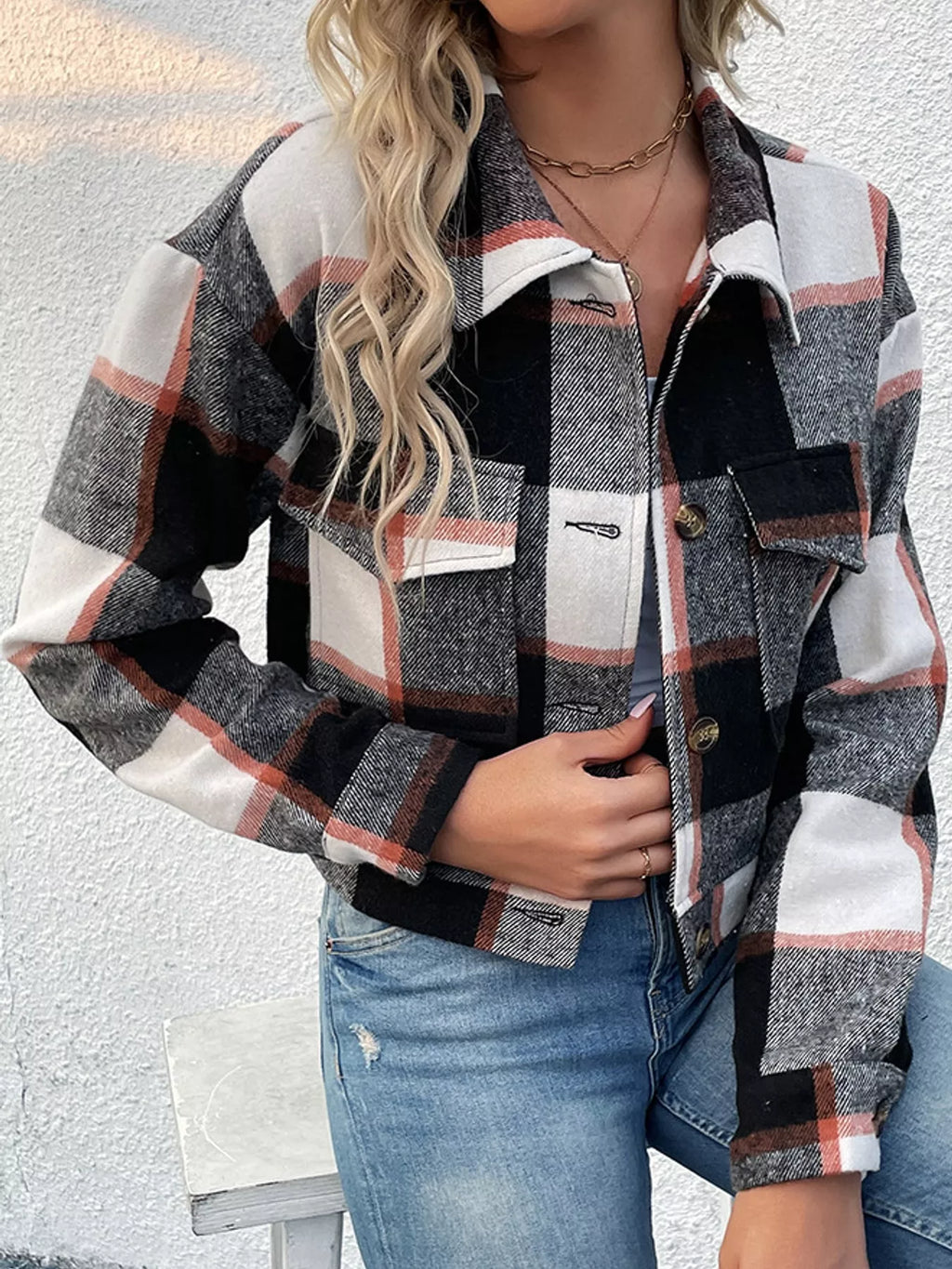 Plaid button-up cropped jacket, view 18