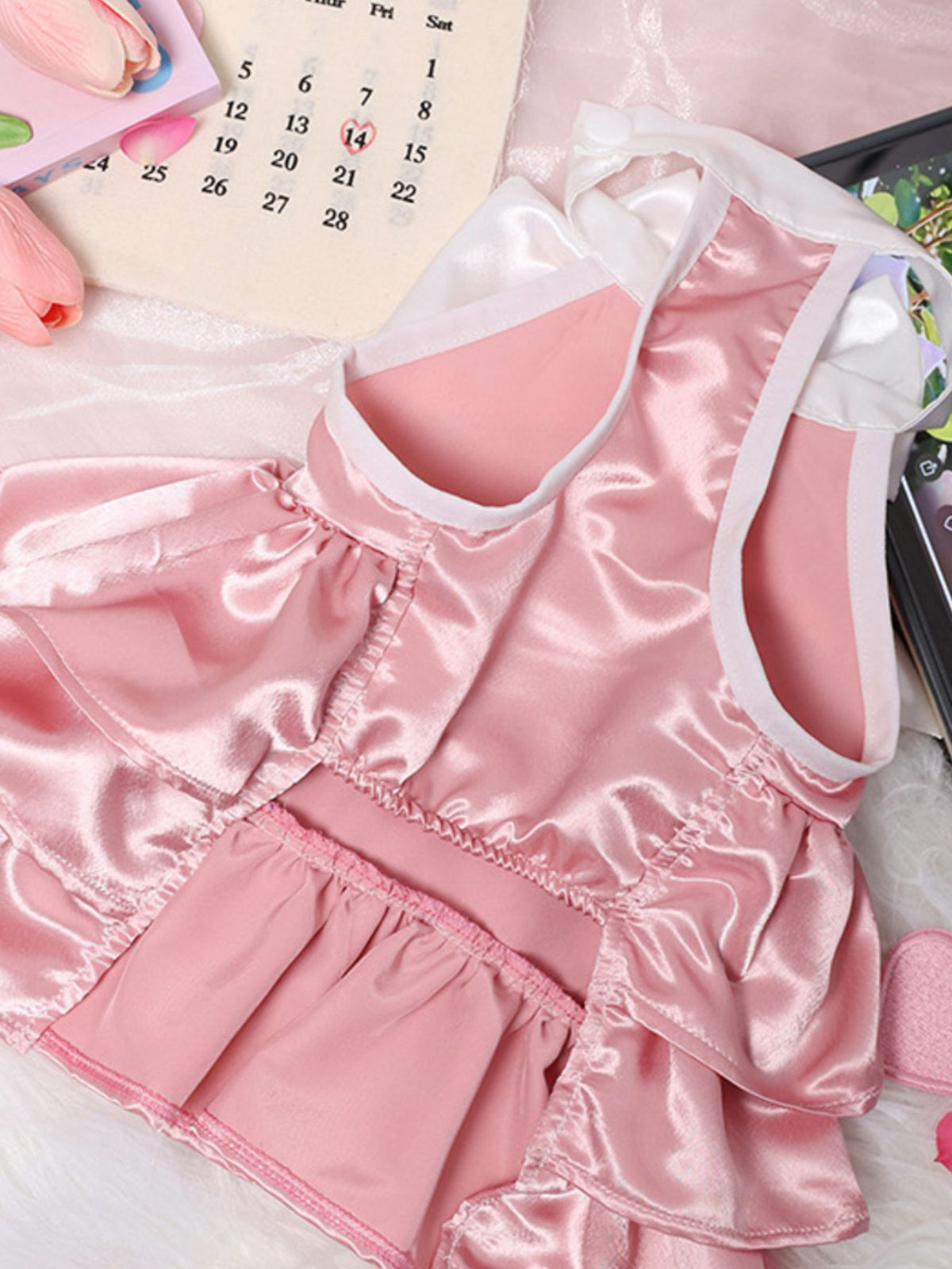 Trendsi bow layered ruffled pet dress featuring a cute design with ruffles and a bow on the back, ideal for small dogs or cats.
