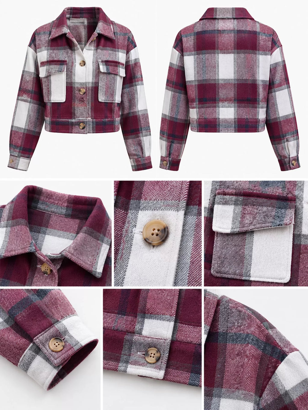 Plaid button-front cropped jacket, view 32
