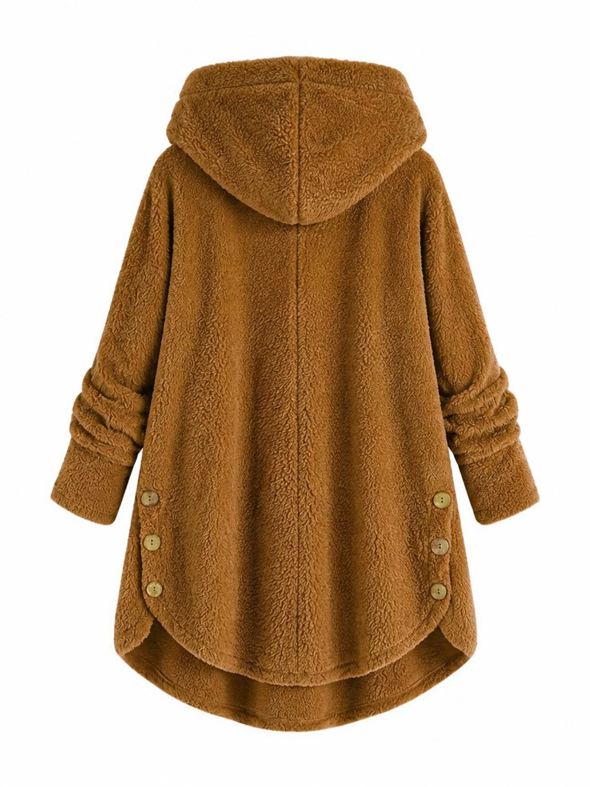 Plus size hooded fleece button-up jacket with high-low hem, view 29