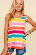 Haptics Round Neck Striped Knit Tank top by Trendsi, featuring a close-up of the ribbed knit fabric in a round neck design.