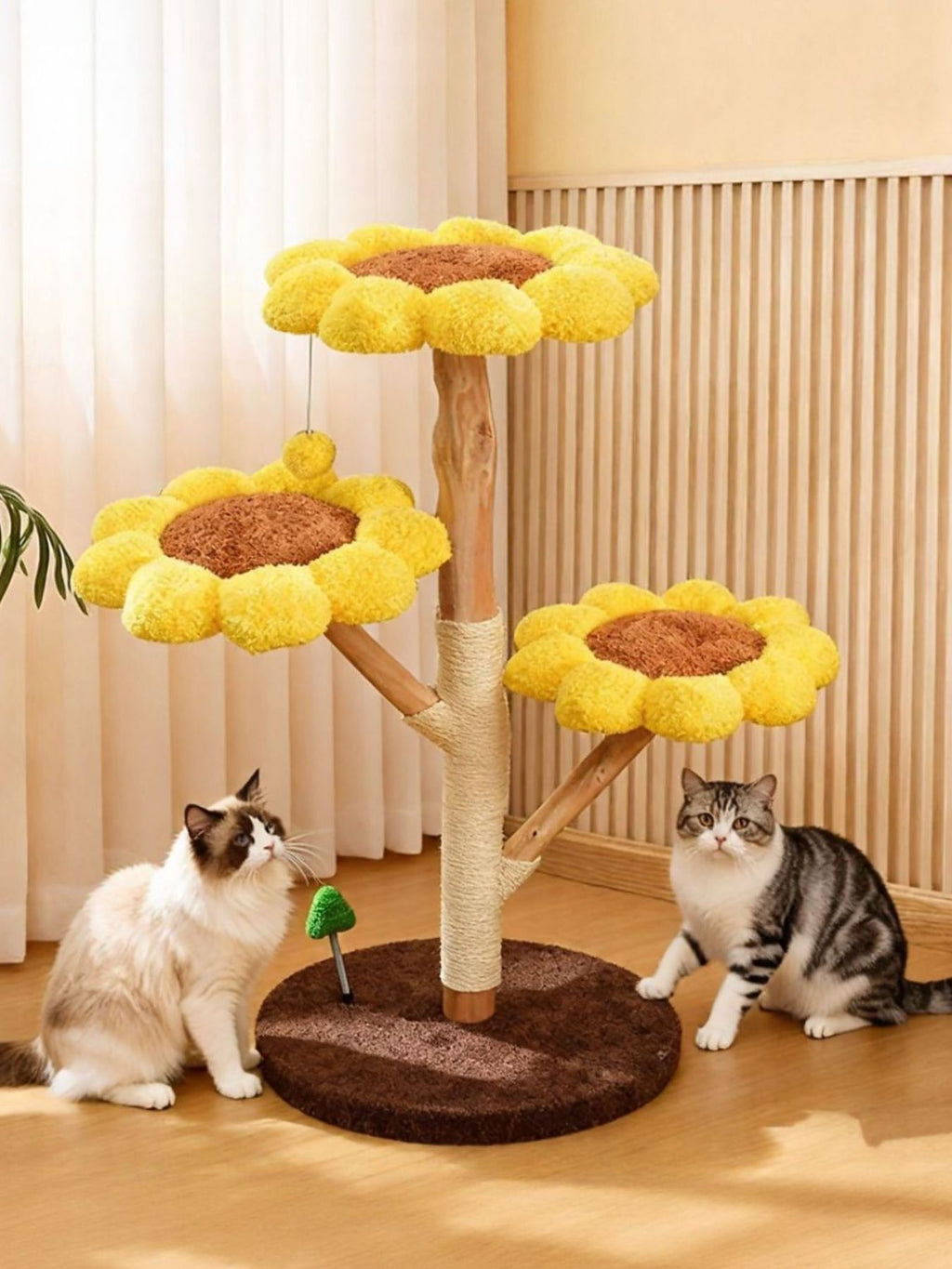 Trendsi sunflower-themed multi-level cat tree and condo with platforms, scratching posts, and cozy hideouts for cats.