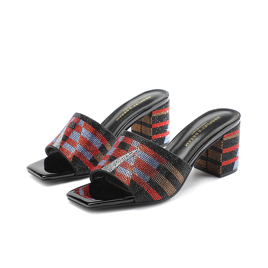 Fashion Crystal Slippers Glittery Shoes Women's Dress Slides Open Toe Casual Beach Shoes