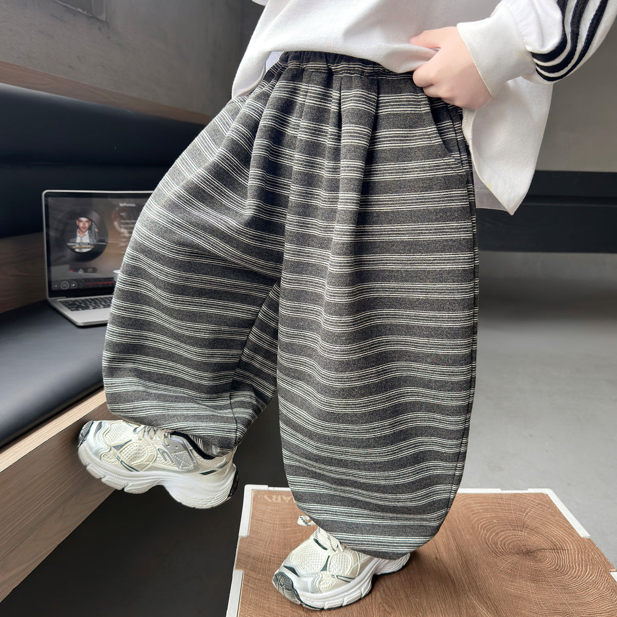 Boys' Dark Gray Loose Harem Pants