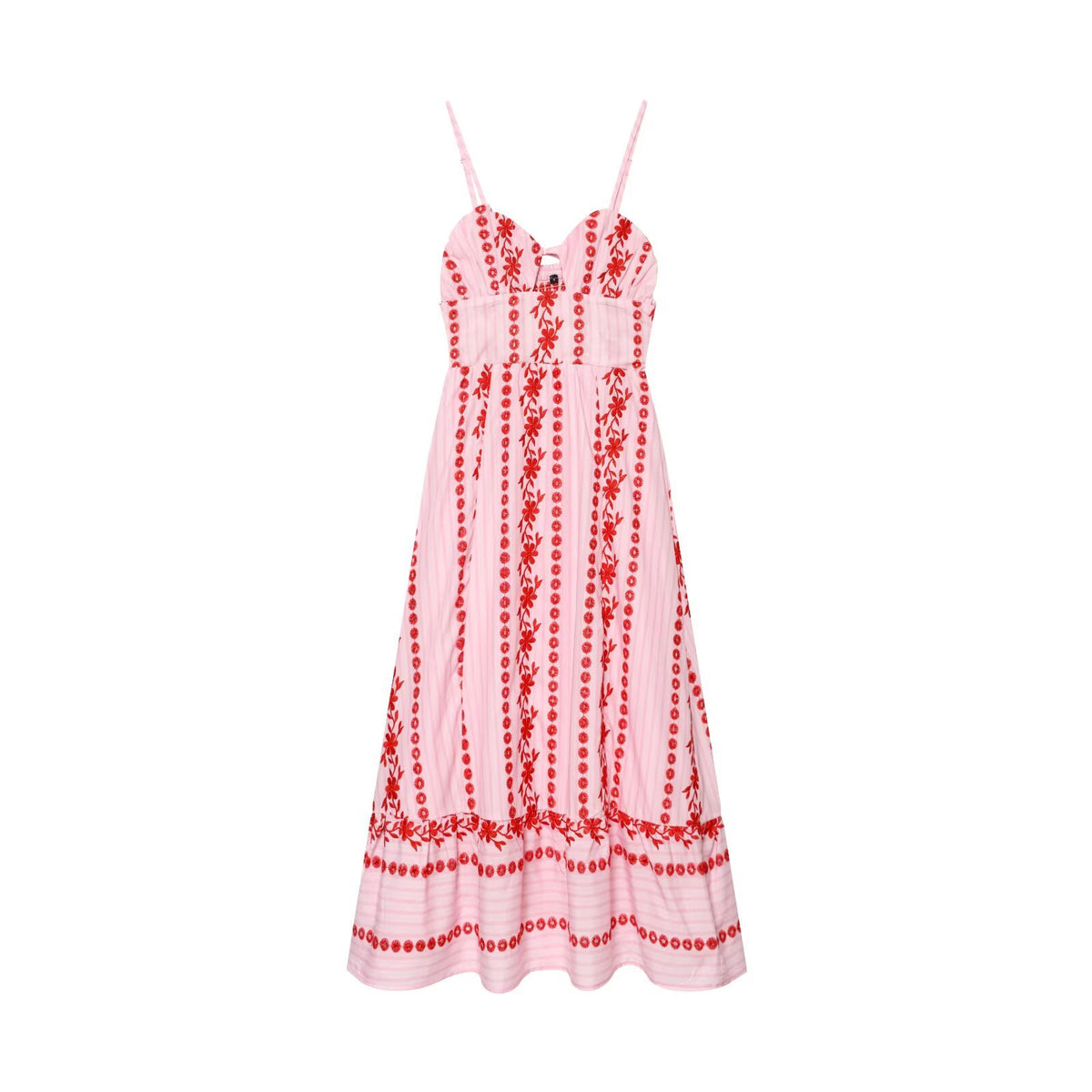 Holiday style hollow out embroidered MIDI dress