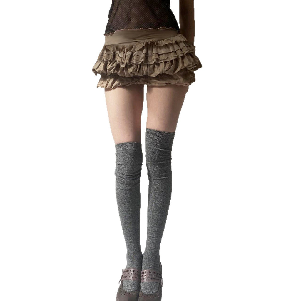 Khaki Layered Bubble-Hem Mini Skirt
