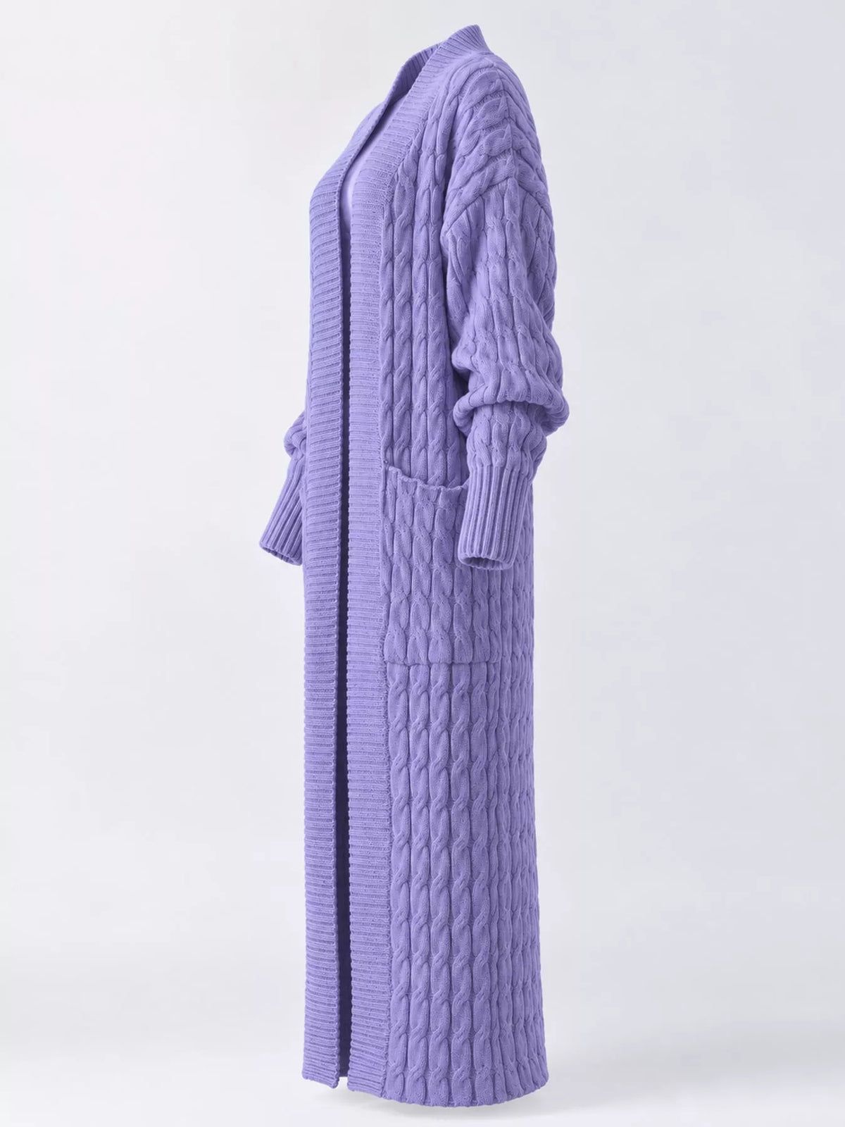 Cable knit longline open-front cardigan, view 52