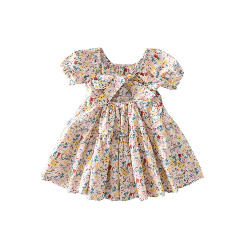 Girls' Dress Fashion Summer Cotton Floral Print Princess Dress for Kids