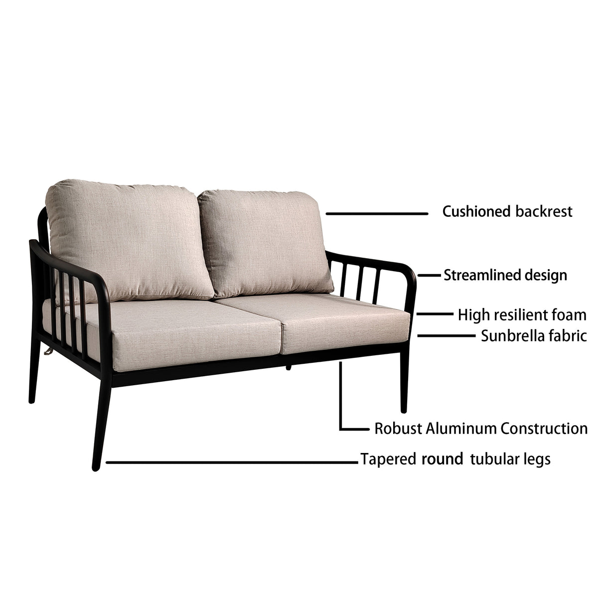 5-Piece Aluminum Patio Conversation Set – Ember Black